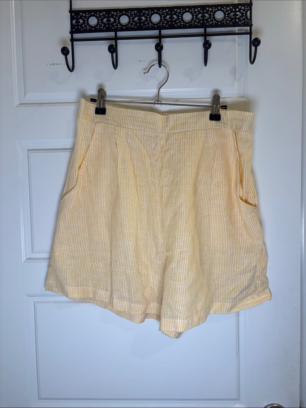 Copper Key Yellow White Striped Linen Blend Pull On Shorts XL Pockets